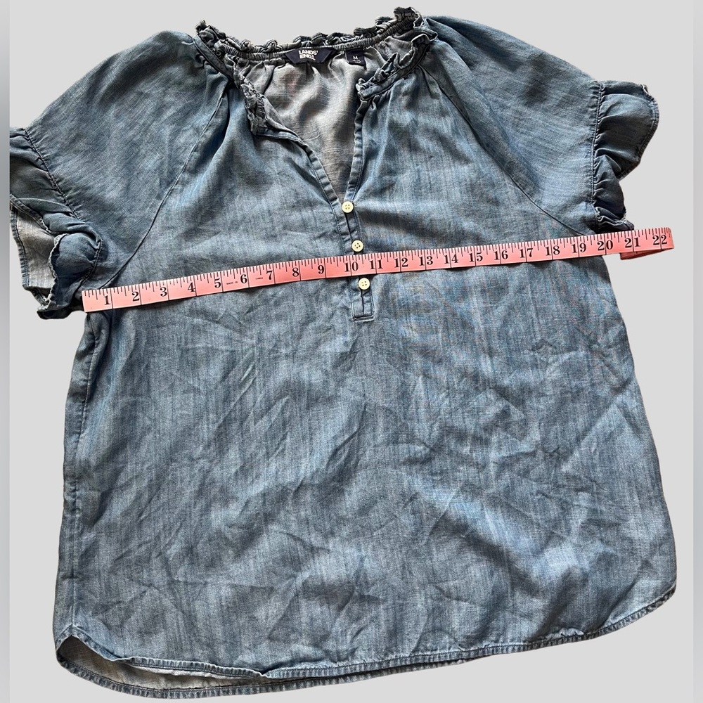 Lands’ End Chambray Ruffle Neck Blouse Medium - Picture 9 of 13